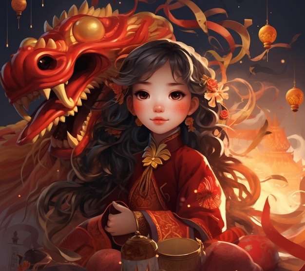 une photo d'une fille avec un dragon sur son visage