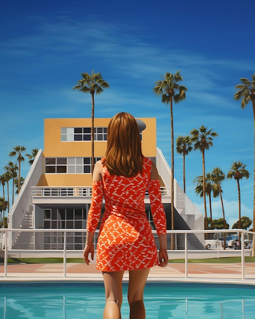 Photo d'une fille en maillot de bain coloré près de la piscine