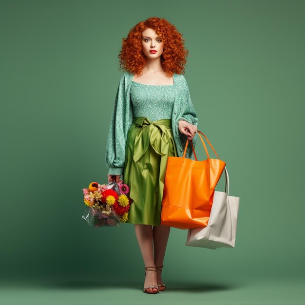 photo d'une fille en train de faire du shopping avec les cheveux bouclés