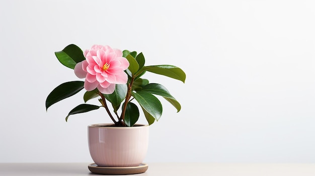 Photo de fleur de camélia en pot isolé sur fond blanc