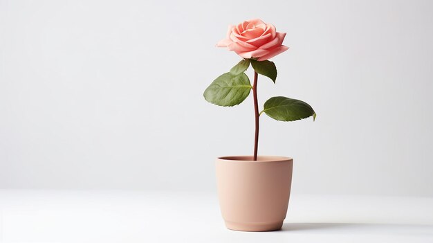 Photo de fleur rose en pot isolé sur fond blanc