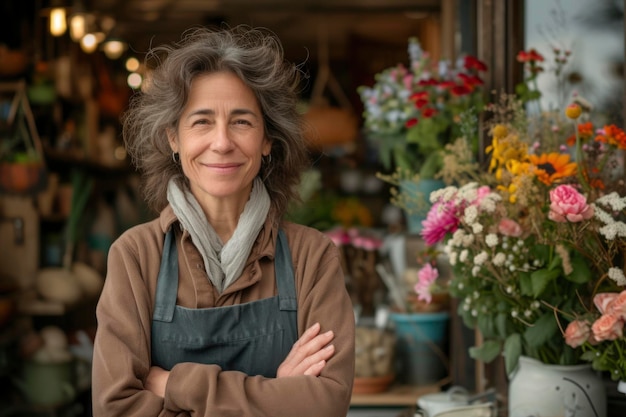 Une photo d'un fleuriste souriant