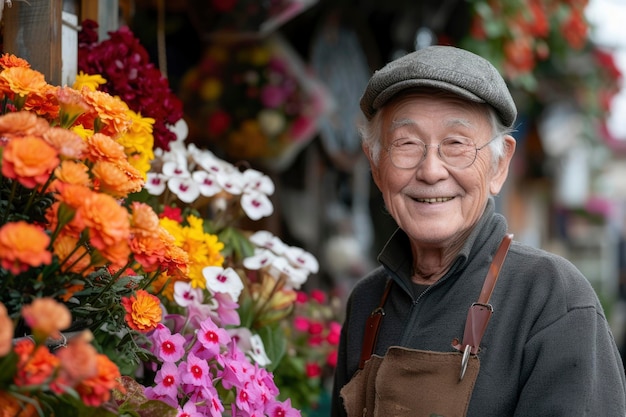 Une photo d'un fleuriste souriant