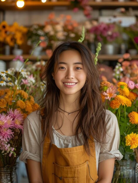 Une photo d'un fleuriste souriant