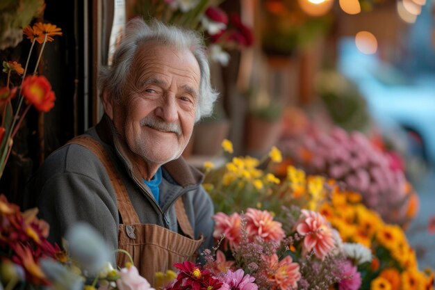 Une photo d'un fleuriste souriant