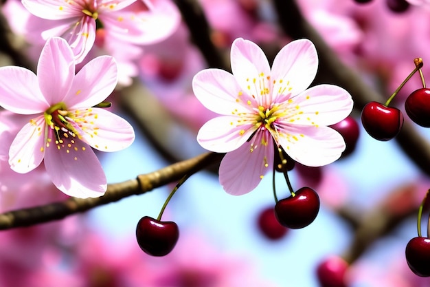 Photo photo de fleurs de cerisier rose fleurissant sur un arbre avec un arrière-plan flou au printemps
