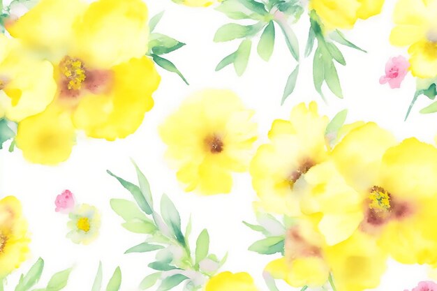 Photo fleurs jaunes motifs aquarelle générative ai