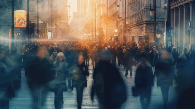 Photo floue d'une foule de gens dans la rue de la ville