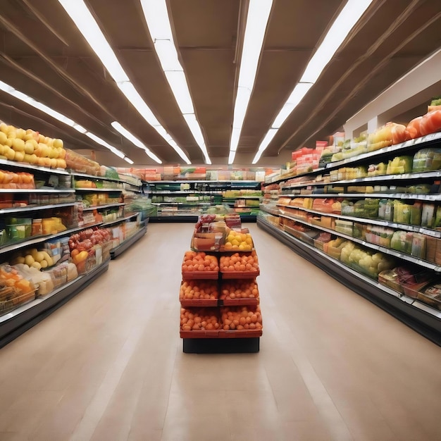 Une photo floue d'un supermarché