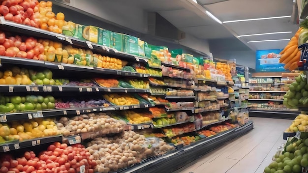 Une photo floue d'un supermarché