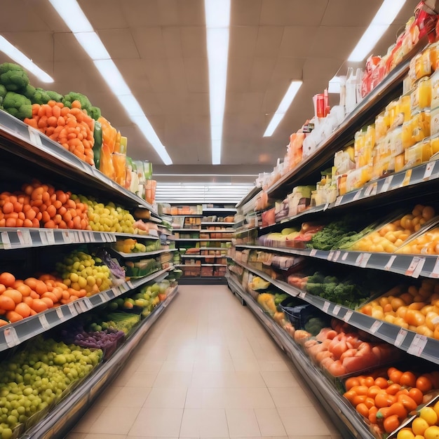 Une photo floue d'un supermarché