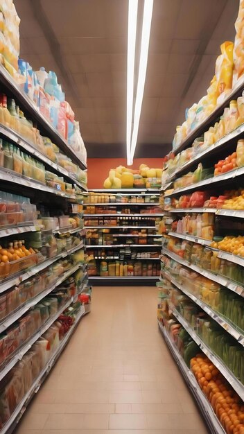 Une photo floue d'un supermarché