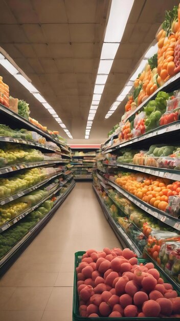 Une photo floue d'un supermarché