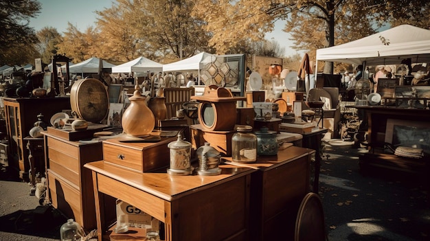 Photo une photo d'une foire d'antiquités florissante avec des meubles et des objets de collection vintage