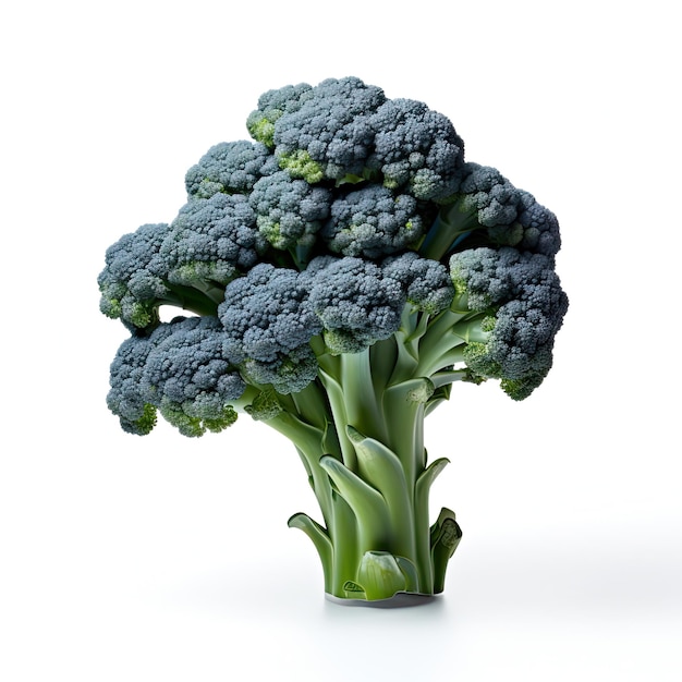 Une photo d'un fond blanc réaliste de légume brocoli bleu généré par l'intelligence artificielle