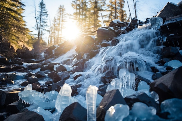 Photo de fond du temps froid de la cascade cristalline