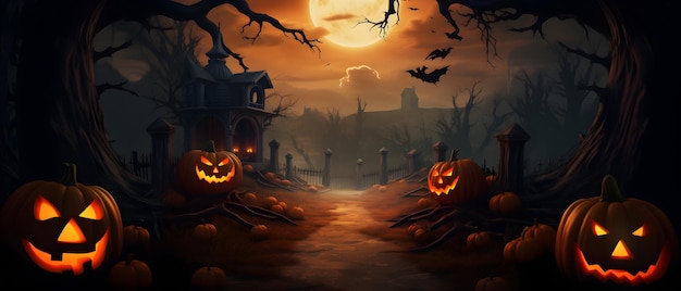 photo fond d'écran d'Halloween fond de jour d'Halloween avec des citrouilles maléfiques ai générative