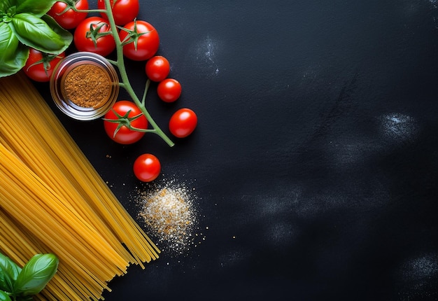 Photo de fond de pâtes italiennes non cuites avec des ingrédients de cuisine