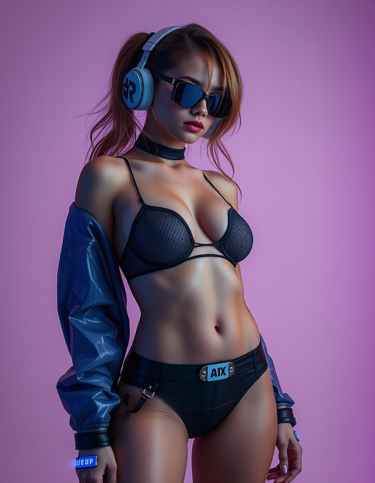 Photo une photo de fond professionnelle d'une jolie fille cyberpunk