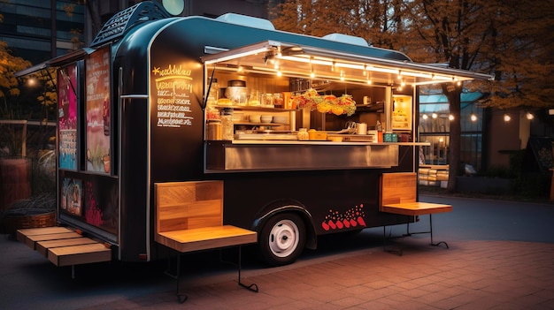 Une photo d'un food truck de restaurant avec de la nourriture de rue