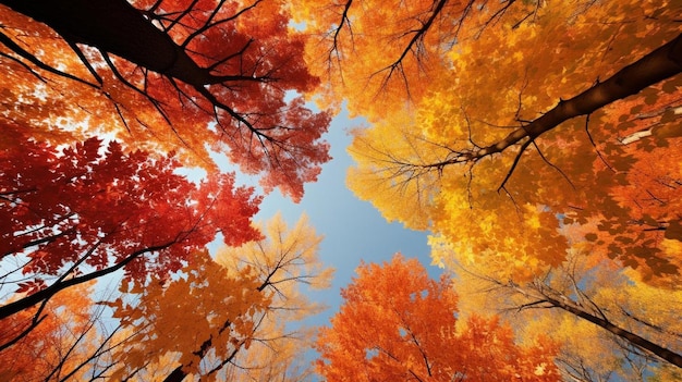 une photo d'une forêt avec des arbres et du ciel en arrière-plan.