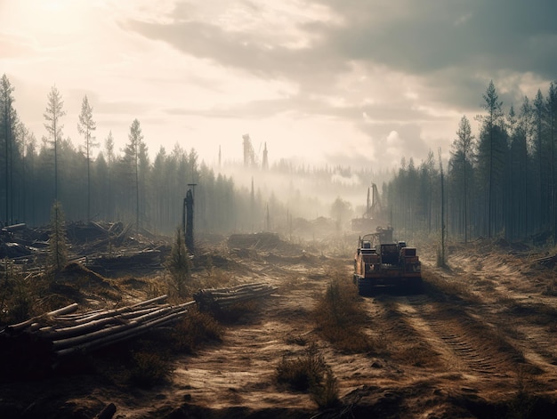 Une photo d'une forêt détruite avec un bulldozer