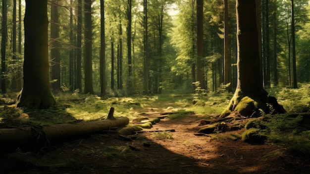 Une photo d'une forêt tranquille dégagant de hauts arbres en arrière-plan