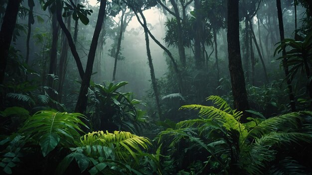 Photo de la forêt tropicale tropicale vibrante, des arbres et des plantes verdoyants et de la biodiversité Explorez