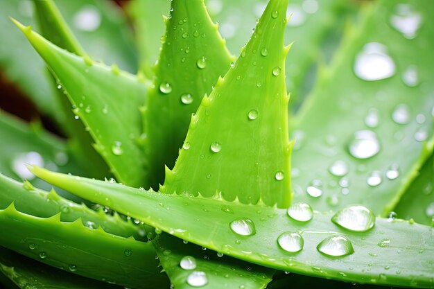 Une photo fraîche d'une plante d'aloe vera verte le matin