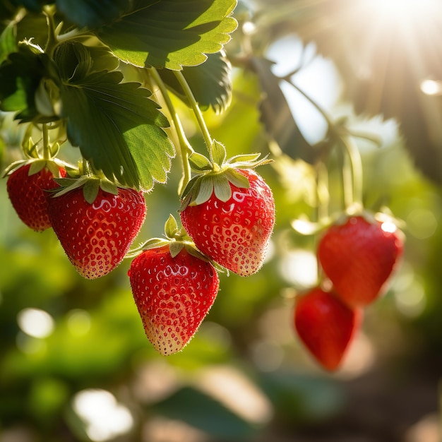 Photo d'une fraise dans une ferme de fraises