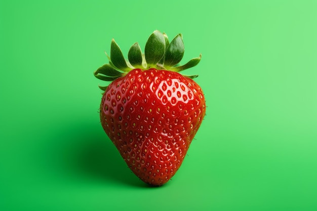 Photo d'une fraise fraîche sur un fond vert vif IA générative