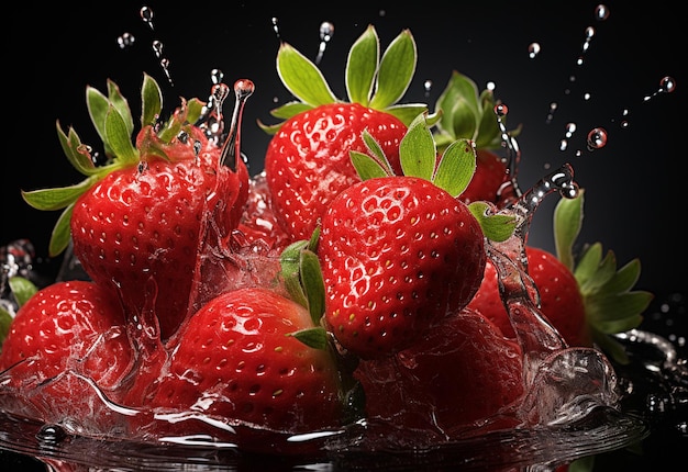 photo de fraises dans des éclaboussures d'eau
