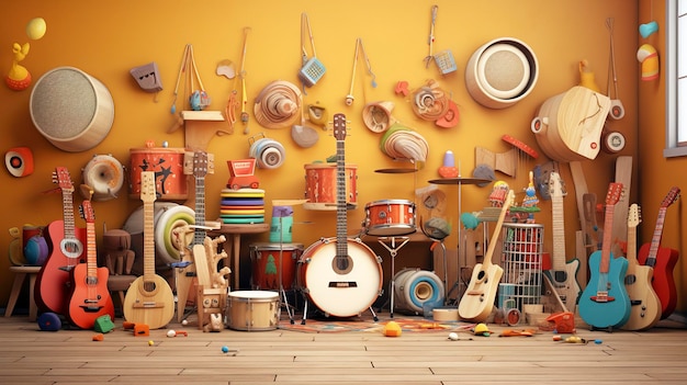 Une photo d'une gamme joyeuse d'instruments de musique pour enfants