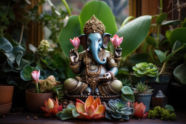 Photo une photo de ganesha en plein corps, une peinture à l'aquarelle, entourée.