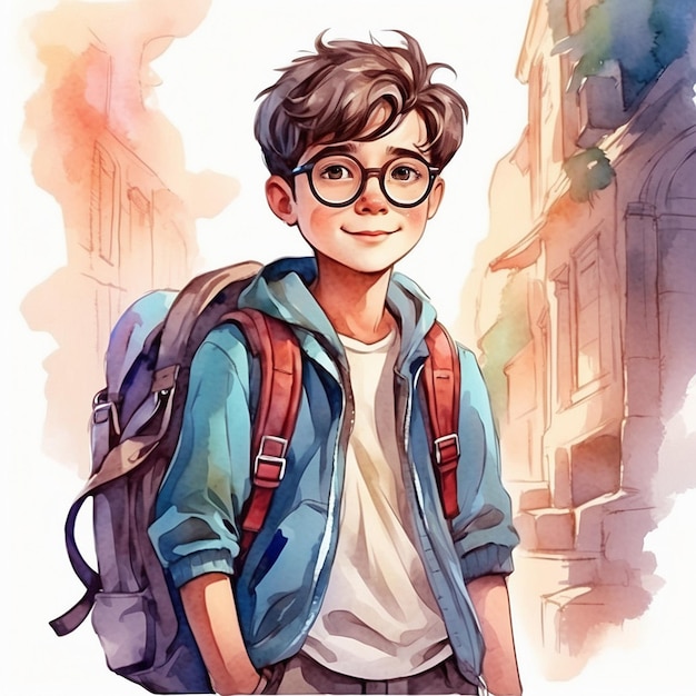 Une photo d'un garçon avec des lunettes qui dit le mot