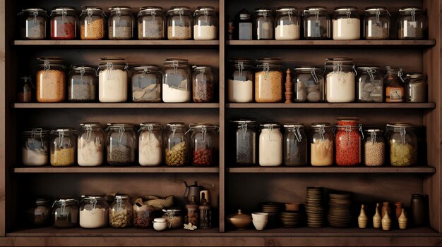 Une photo d'un garde-manger ou d'une armoire de cuisine bien organisé