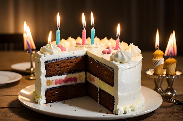 Une photo d'un gâteau d'anniversaire avec des bougies