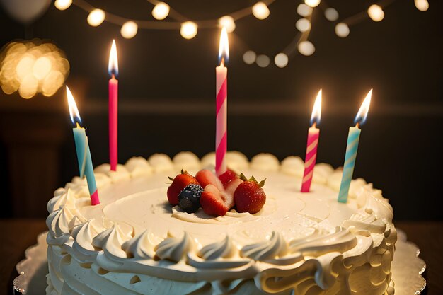 Une photo d'un gâteau d'anniversaire avec des bougies