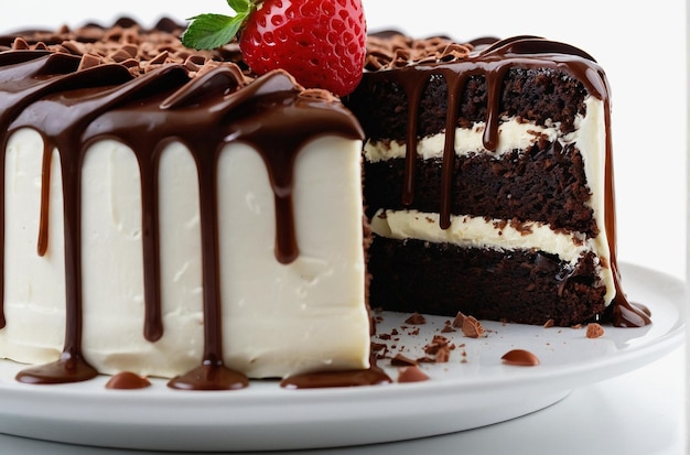 photo d'un gâteau au chocolat sur un fond blanc