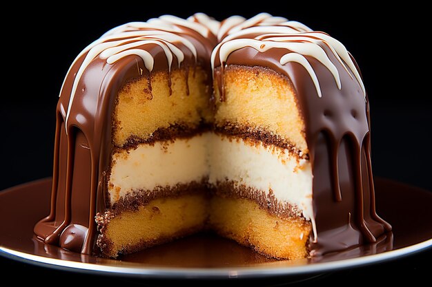 Photo de gâteau en marbre au chocolat sur fond noir isolé