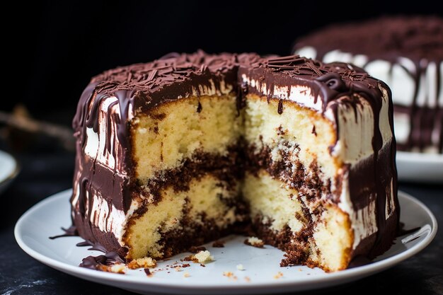 Photo de gâteau en marbre au chocolat sur fond noir isolé