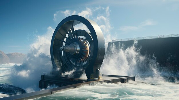 Photo une photo d'un générateur d'énergie des marées en action