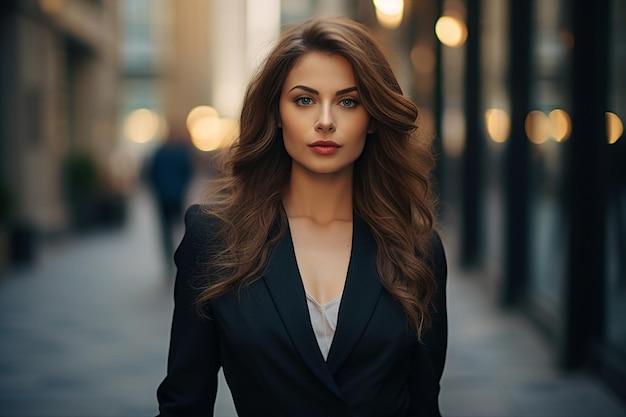 Une photo générative d'une belle femme glamour se promenant dans la ville par temps ensoleillé à l'extérieur