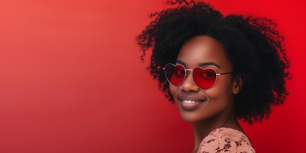 Une photo générée par l'IA d'une belle femme noire portant des lunettes de soleil en forme de cœur