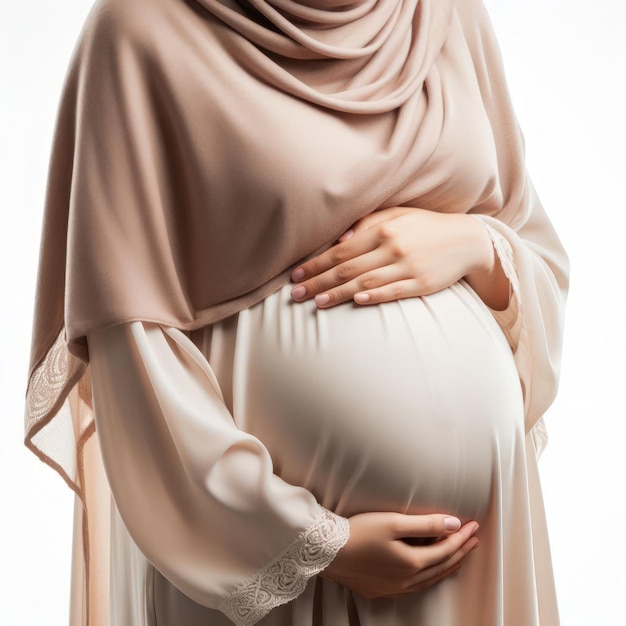 Photo photo générée par l'ia d'une femme musulmane enceinte regardant vers le bas en attendant un nouveau bébé