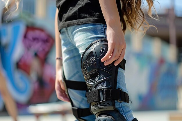 Photo photo des genoux et des coudes des filles pour le skateboard