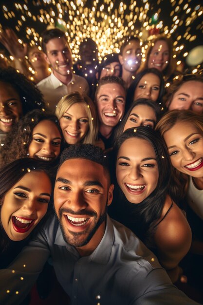 Photo de gens heureux célébrant ensemble les vacances d'hiver concept de célébration de fête