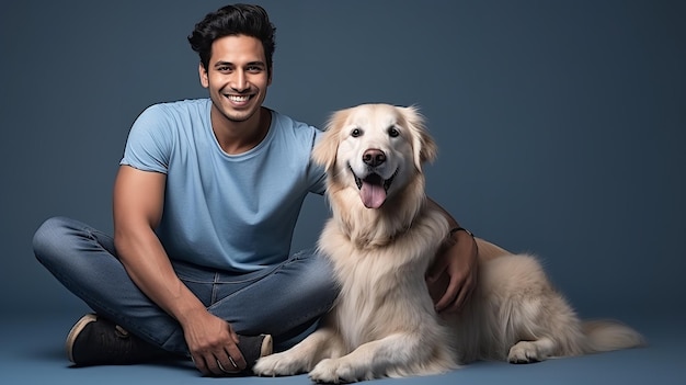 Photo de golden retriever avec un garçon indien