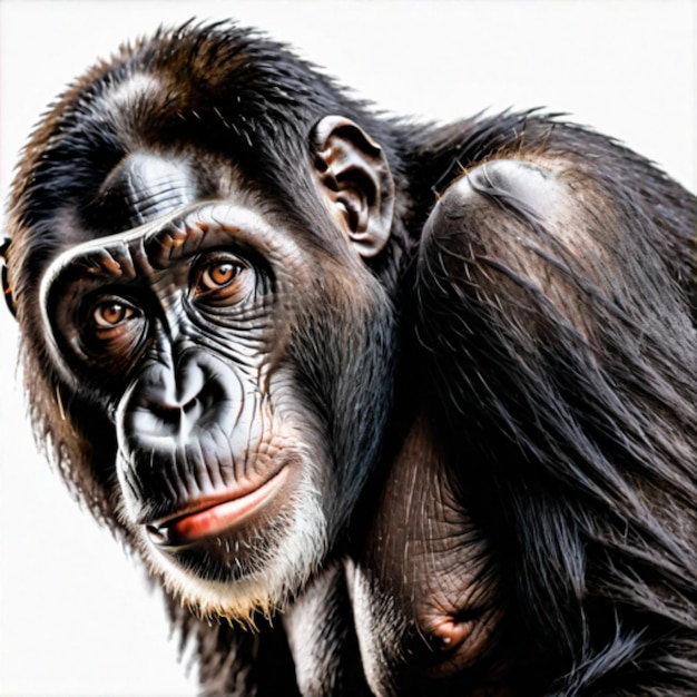 une photo d'un gorille qui a un nez rouge sur un fond blanc