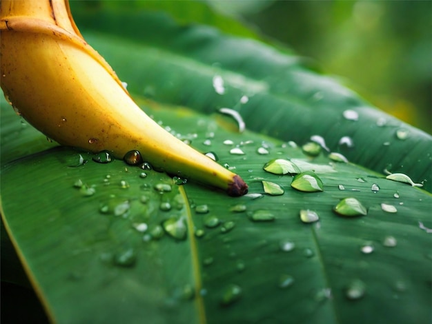 Photo de gouttes d'eau sur une feuille de banane